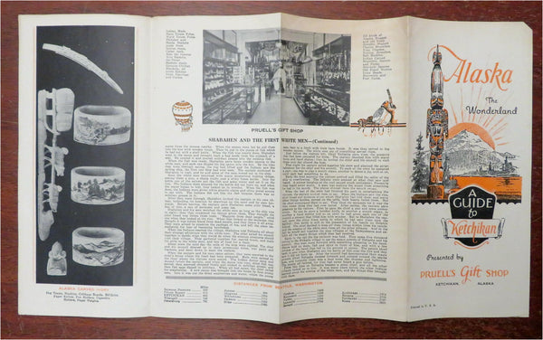 Ketchikan Alaska Pruell's Gift Shop Vintage Brochure c. 1920 illustrated advert