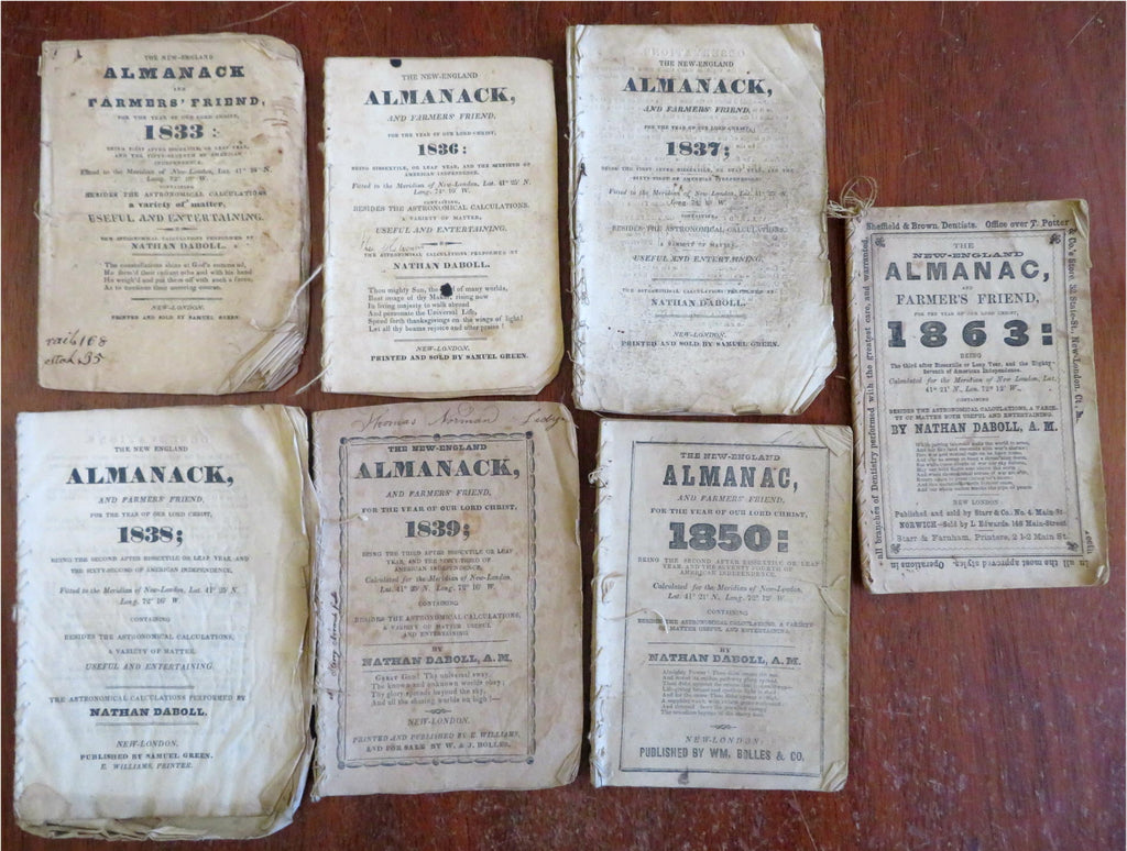 Daboll New England Alamac Farmer's Friend 1833-1863 Lot x7 home advice & recipes