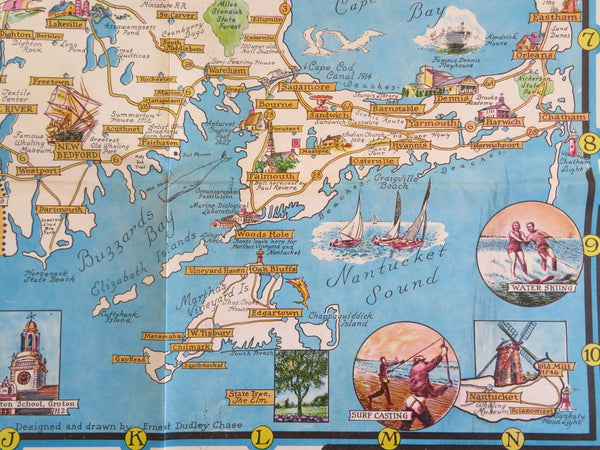 Massachusetts Promotional Travel cartoon map c. 1965 tourist souvenir map