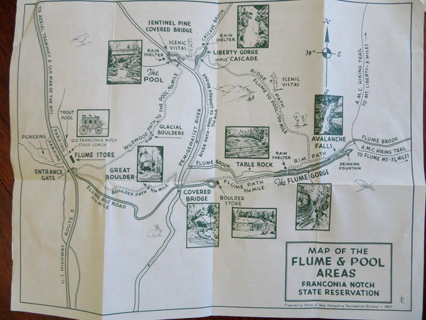 Franconia Notch New Hampshire Flume Gorge 1950s tourism lot x 2 pictorial maps