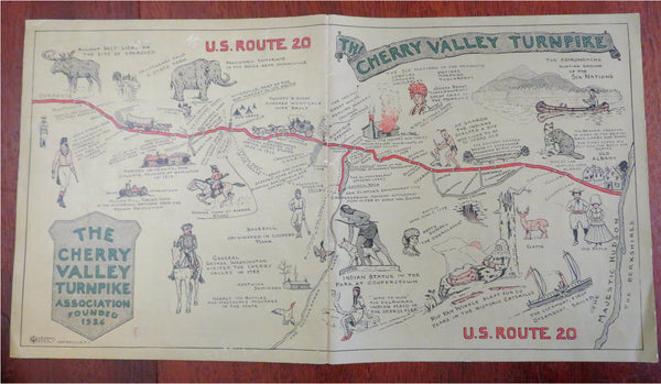 Cherry Valley Turnpike New York 1931 U.S. Route 20 souvenir cartoon map