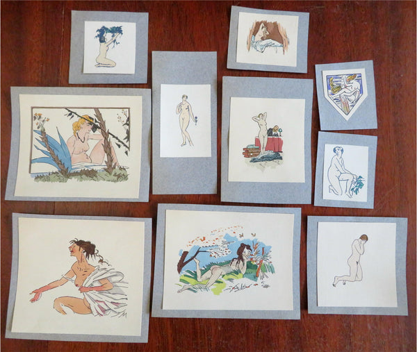 Vintage Erotica Female Nudes c. 1920's-30's Lot x 10 small hand color prints