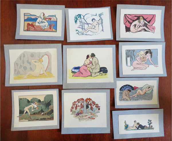 Erotica Vintage Prints Satyrs Female Nudes c. 1920's-30's Lot x 10 hand colored