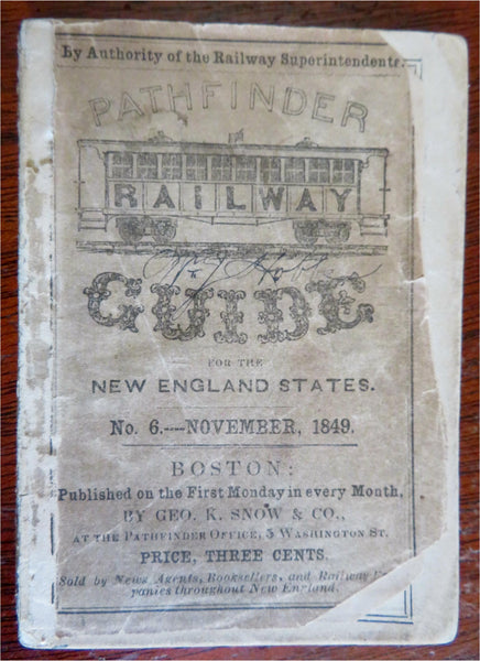 New England Pathfinder Railway Guide 1849 pocket travel book time tables ads