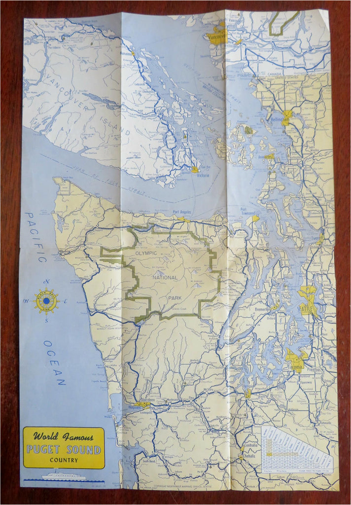 Puget Sound Washington Pacific Northwest c.1945 promotional tourist brochure map