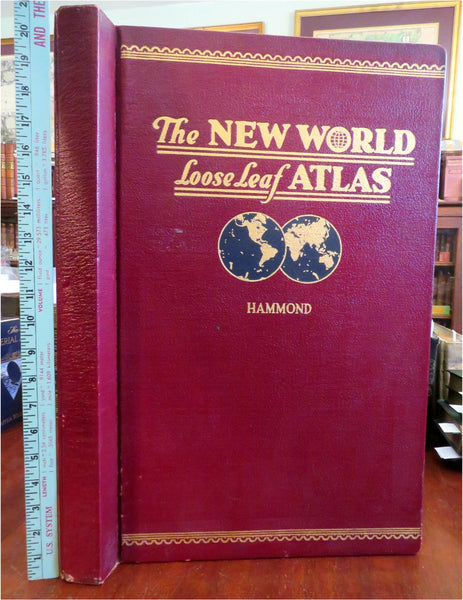 New World Loose Leaf Atlas c. 1929 monumental leather atlas 100+ maps