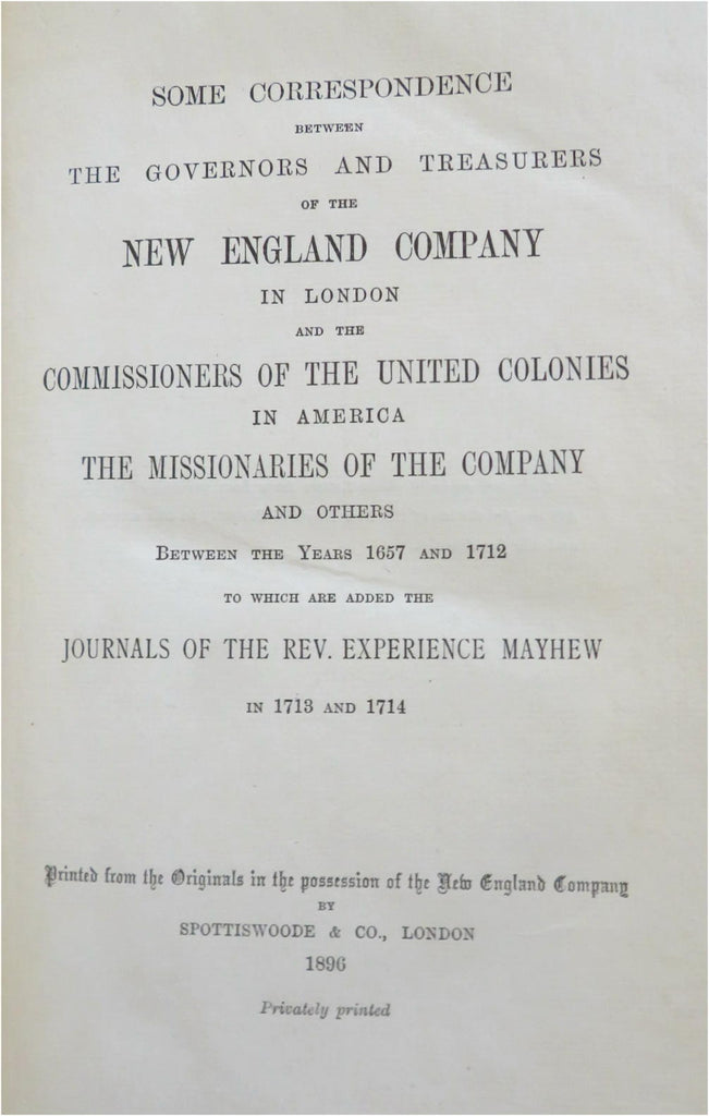 New England Company Colonial American Correspondence 1896 limited ed. book