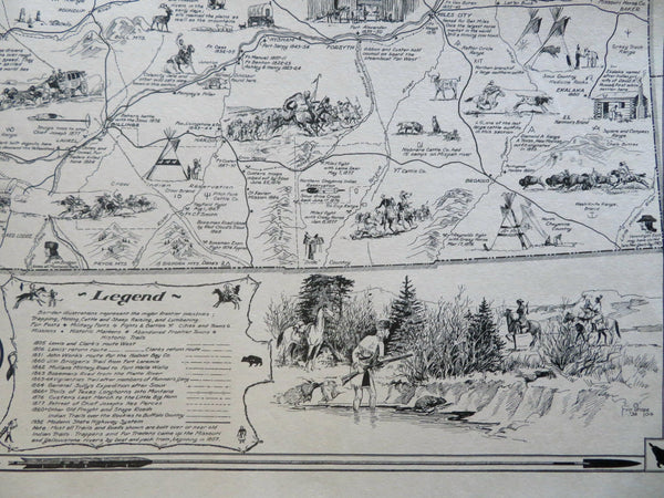 Montana state Cartoon Pictorial Map 1937Shope art promotional historical map
