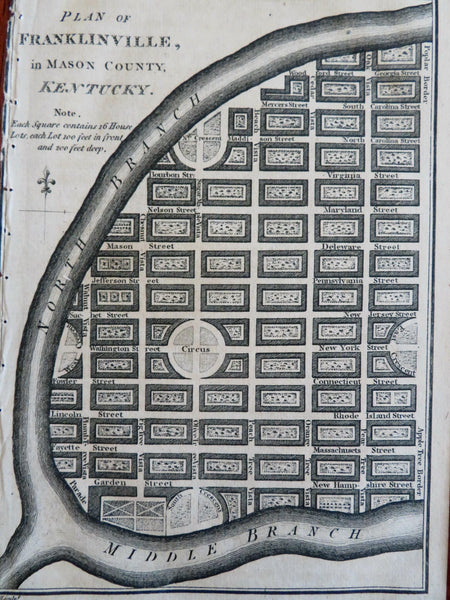 Franklinville Kentucky Mason County City Plan c. 1795 Russell engraved map