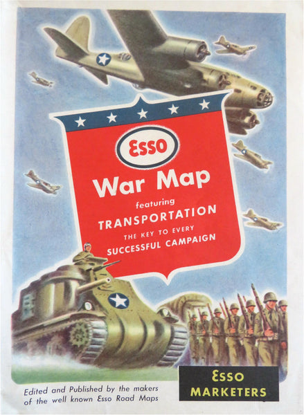 Esso Marketers WWII era World Map Promotional Pamphlet Tanks Bombers U.S. Army