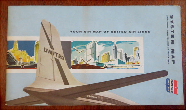 United Airlines System Map United States Air Routes c. 1959 promotional brochure