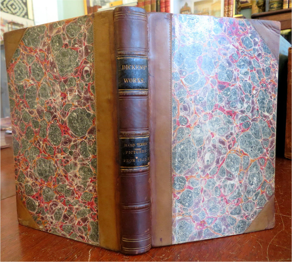 Hard Times & Pictures from Italy 1866 Dickens lovely leather classic book