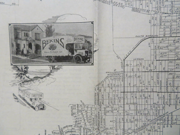 Los Angeles California 1925 City Plan pictorial Bekins moving truck storage