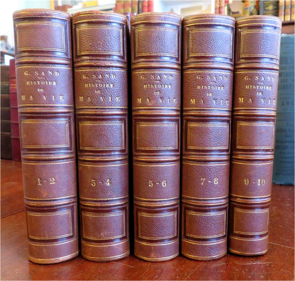 George Sand History of My Life Autobiography 1856 lovely 5 vol. leather set