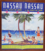 Nassau Bahamas Isles of June c. 1930's Lot x 2 Illustrated Travel Adverts w/ map