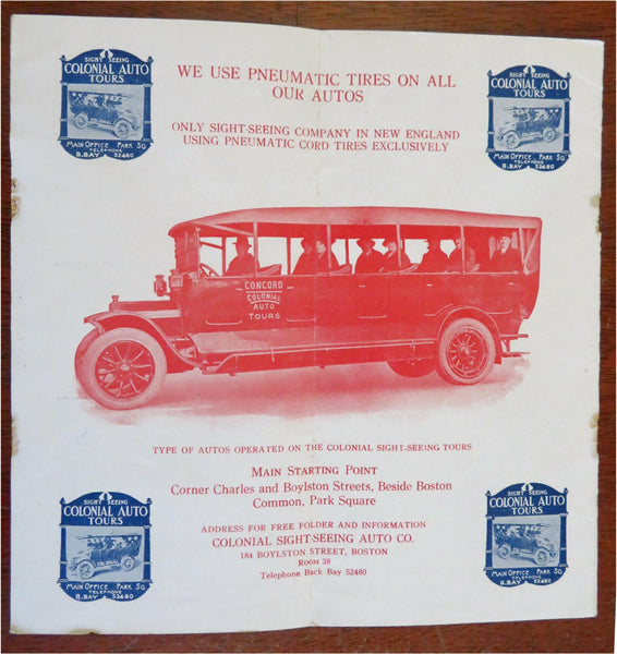 Boston Massachusetts Auto Tours 1914 Vintage promo brochure w/ map