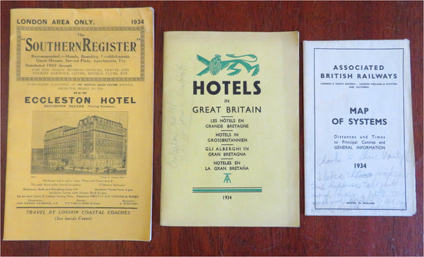 British Travel Guides English Railways Hotels 1934 Lot x 3 Travel Booklets