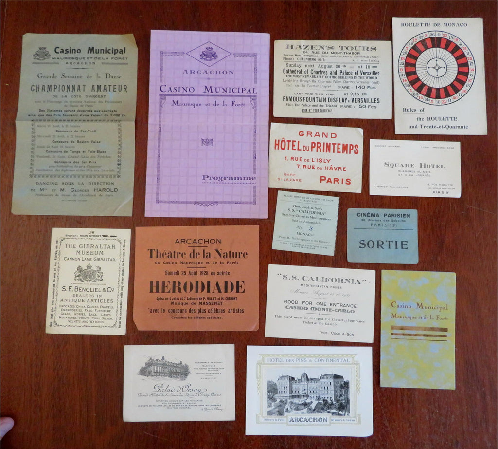 Monaco France Casinos & grand hotels c. 1928 scarce ephemera Lot x 14