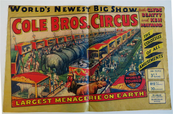 Cole Brothers Circus Advertising Circular 1937 illustrated magazine elephants