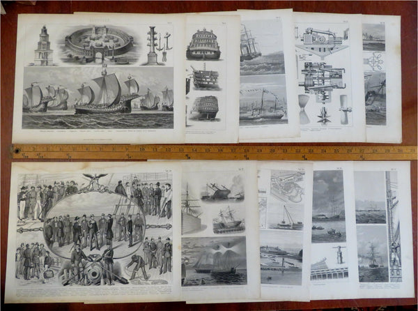Ship Designs & Construction History Sailors c. 1871 engraved lot x 10 prints