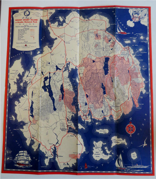 Bar Harbor Maine 1938 Acadia National Park Mt. Desert Island brochure w/ map