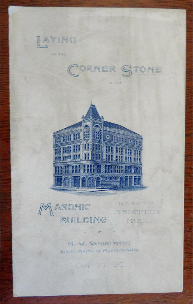 Springfield Massachusetts Masonic Building corner stone 1892 souvenir program