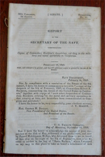 Military & Naval Operations in California Commodore Stockton 1849 gov. report