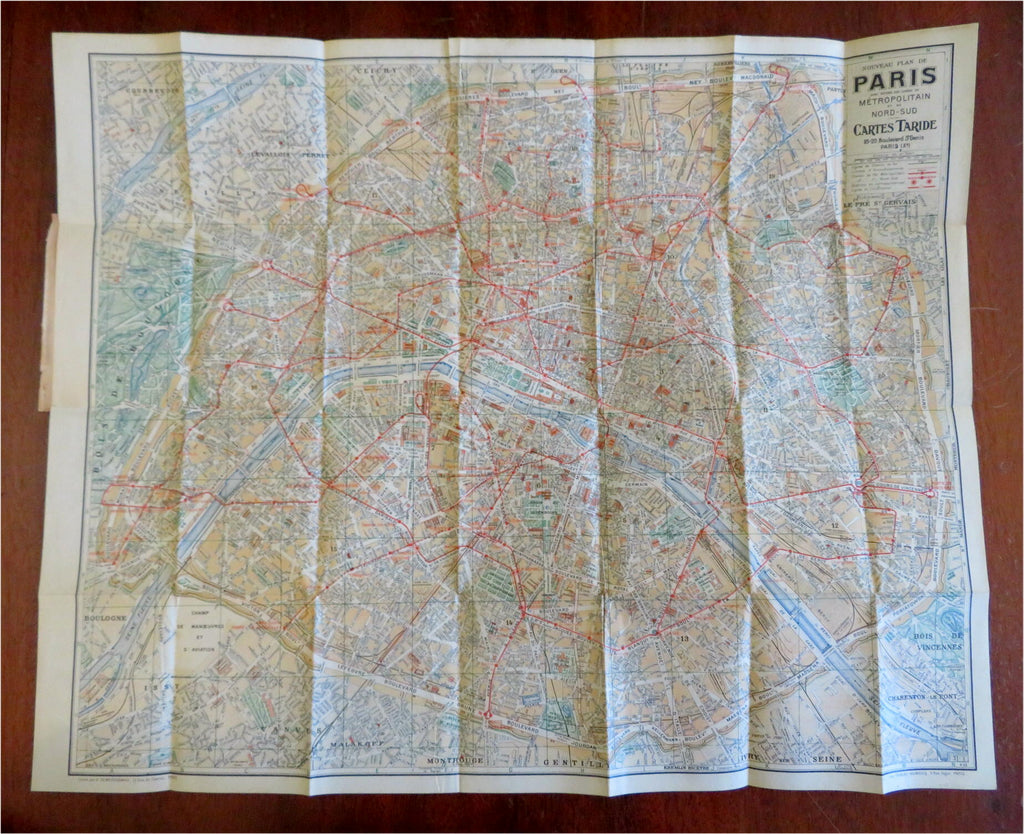 Paris City Plan 1923 Cartes Taride detailed tourist pocket street guide book