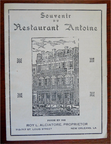 Antoine's Restaurant New Orleans Louisiana c. 1945 illustrated souvenir booklet