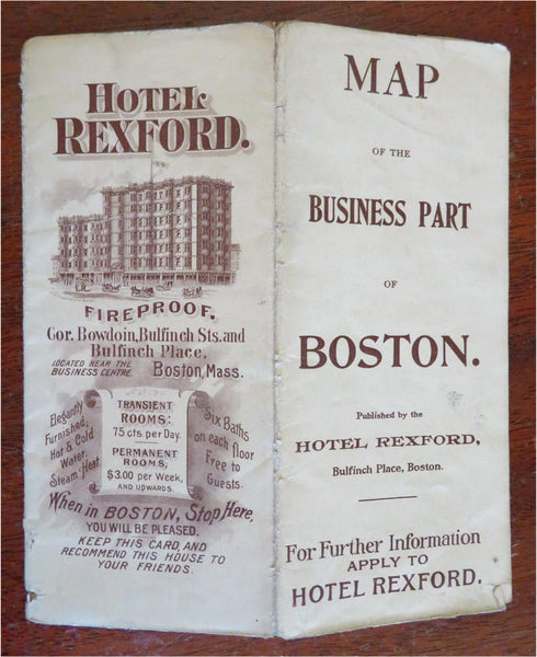 Hotel Rexford Boston Mass. Souvenir Pocket Map 1899 tourist city plan subway