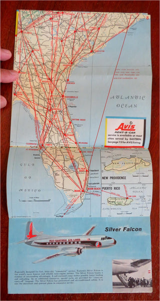 Eastern Air Lines Flight Maps Avis Car Rental 1957 promotional brochure