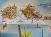 Hawaii cartoon pictorial map 1950's Aloha Airlines aviation Flightseeing scarce