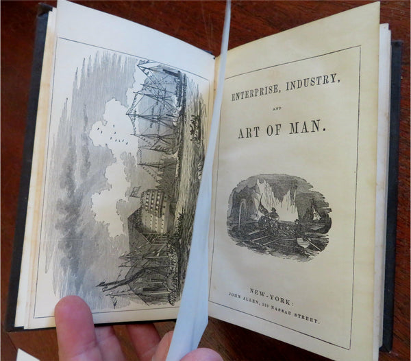 Industrial Arts Commerce Mining Whales Buffalo hunting silk 1845 Goodrich book