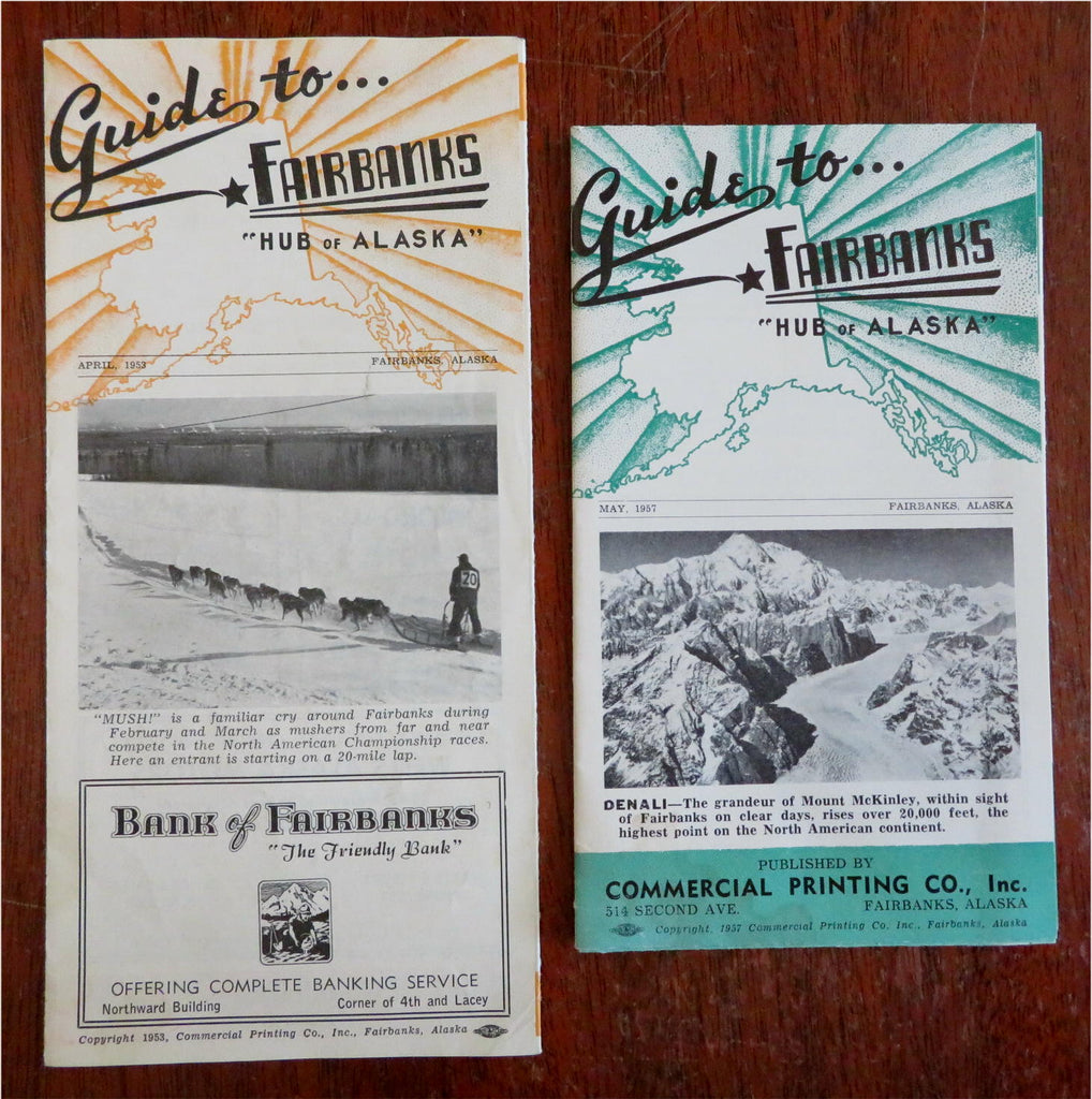 Fairbanks Alaska Lot x 2 Travel Brochures 1953-7 illustrated tourist guides map