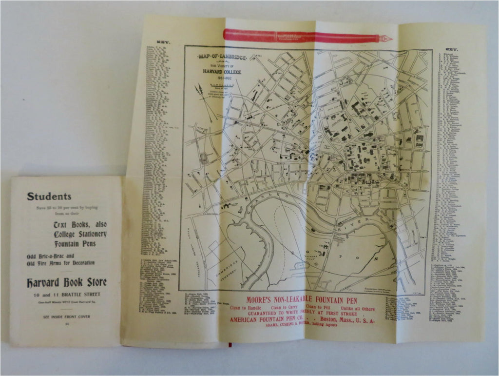 Harvard University 1905 w/ Ads pen advertising Folding city Map Student Guide