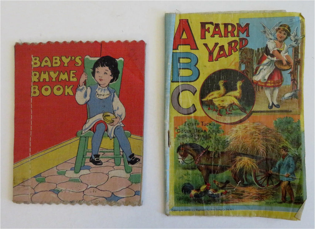 Lot x 2 Juvenile Linen Books Alphabet Nursery Rhymes c. 1890's illustrated books