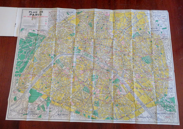 Paris City Plan Travel Brochure Folding Pocket Map c. 1950's city & metro map