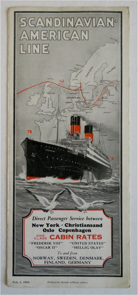 Scandinavian American Line Cabin Rates 1928 Advertising Travel Brochure