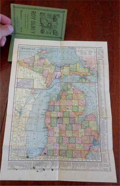 Michigan pocket Map 1904 Roy Olney Undertaker Furniture Dealer promo advert