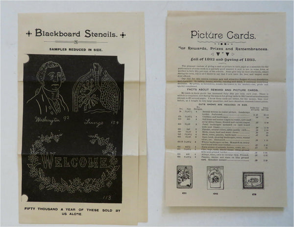 Blackboard Map Stencils & Picture Cards 1890's Lot x 2 Advertising Leaflets