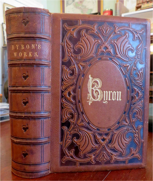 Lord Byron complete Works 1856 large decorative illustrated fine leather book