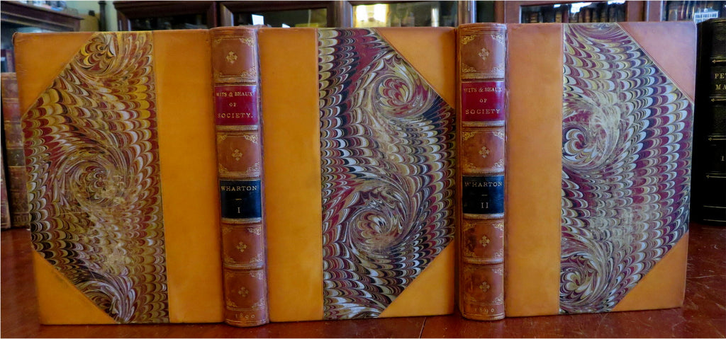 Wits & Beaux of Society c. 1880's Wharton Biographies Leather 2 v. set 20 plates