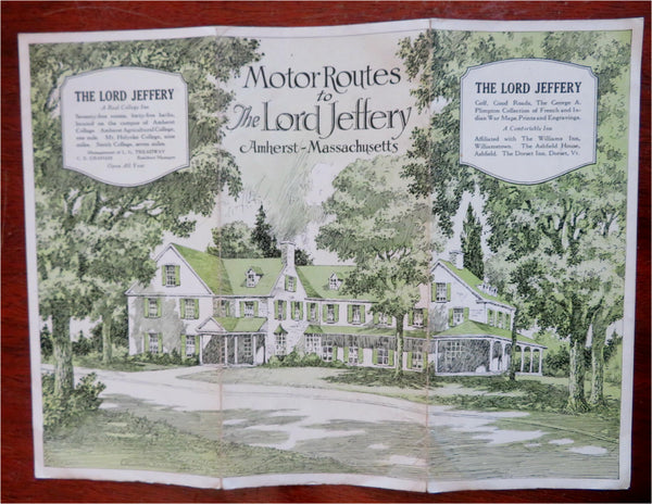 The Lord Jeffery Inn Amherst Massachusetts c. 1930's promotional brochure w/ map