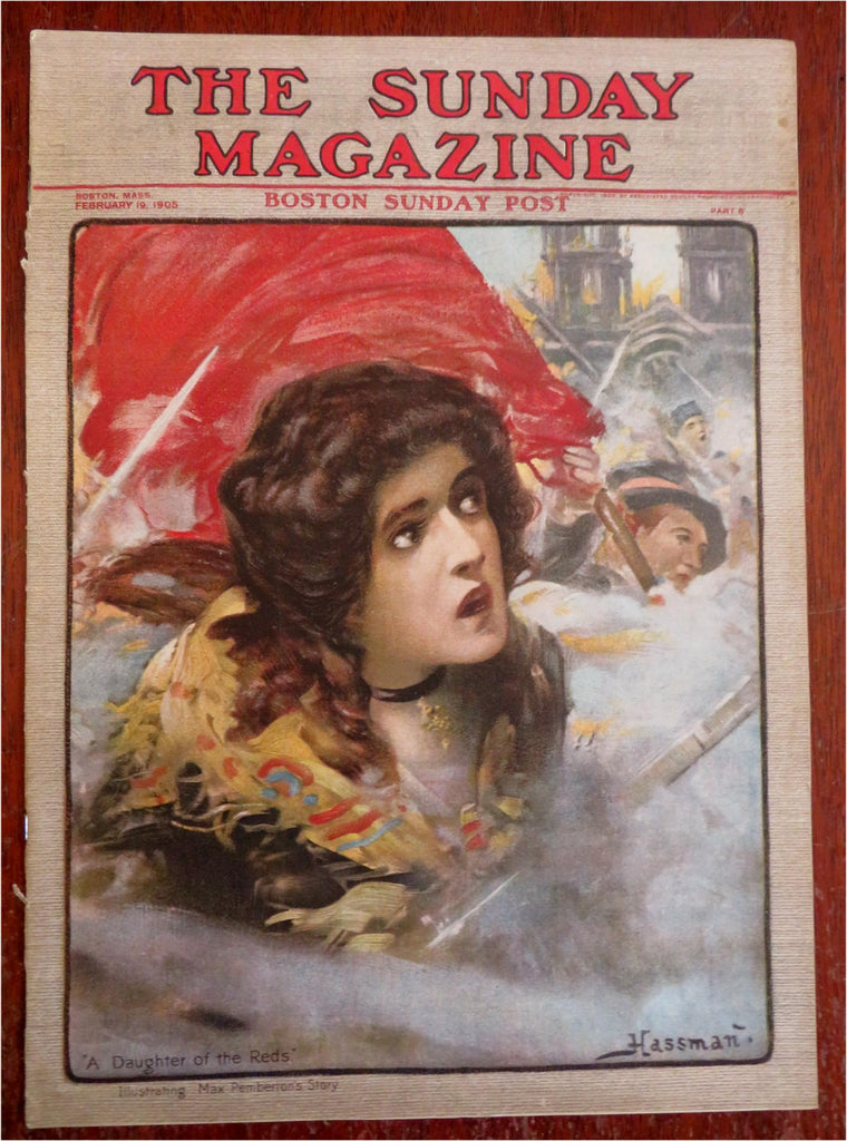 Hassman art Boston Sunday Post 1905 Beautiful Art Nouveau Cover "Reds" battle