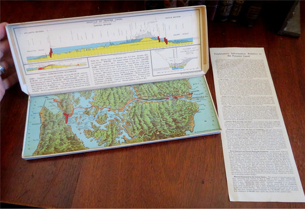 Panama Canal Relief Map c. 1912 souvenir novelty map in original container