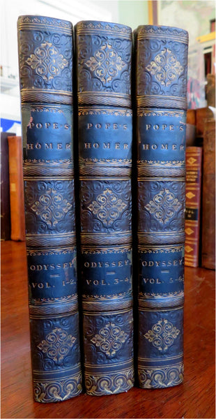 Homer's Odyssey 1813 Alexander Pope 3 vol. leather set w/ 25 plates