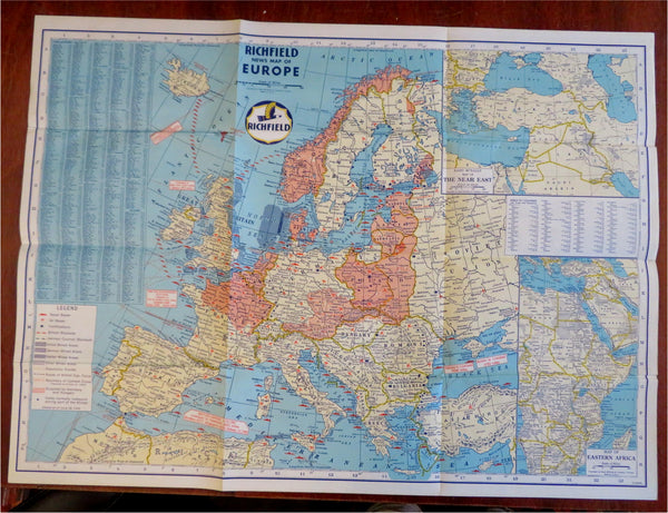 World War II European News Map Military Aircraft 1940 Richfield Oil Gas promo