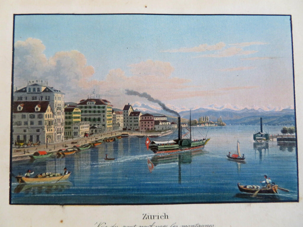 Zurich Switzerland Pont Neuf 1856 Dickerman tourist souvenir hand color print