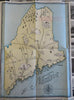 Maine 1928 rare pictorial tourist map vignettes Travel Hunting Fishing Skiing