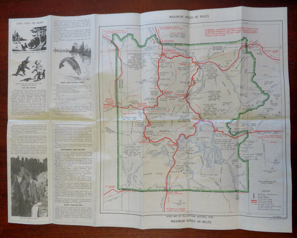 Yellowstone National Park 1940 Motorists Guide Pictorial Brochure w/ park map